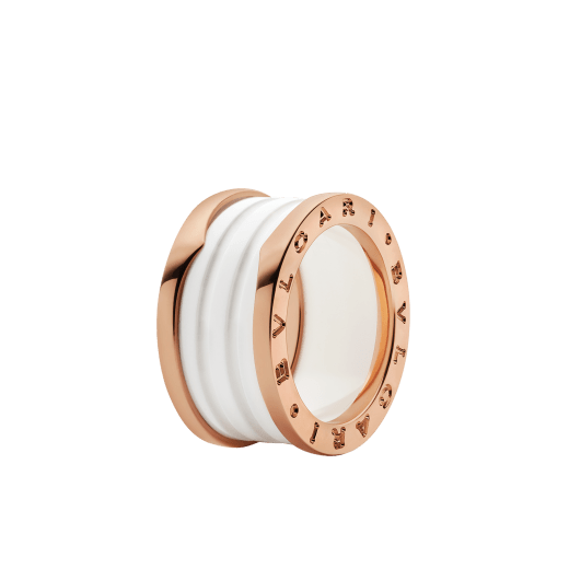 B.ZERO1 RING four-band ring in rose gold with matte white ceramic