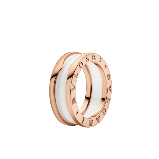 B.ZERO1 RING two-band ring in rose gold with matte white ceramic
