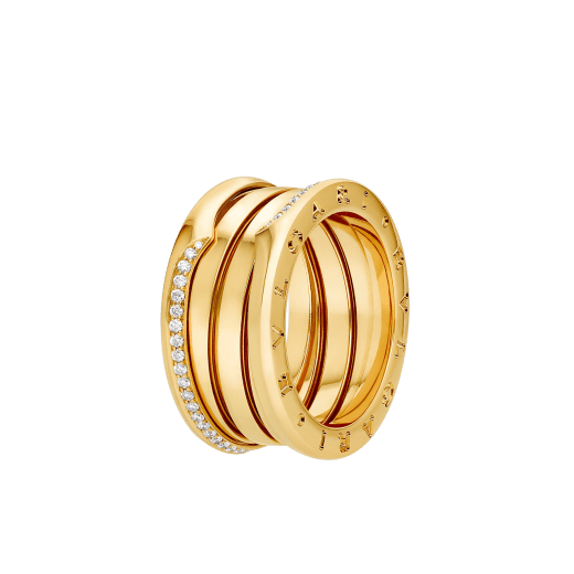 B.ZERO1 RING three-band ring in yellow gold with diamonds