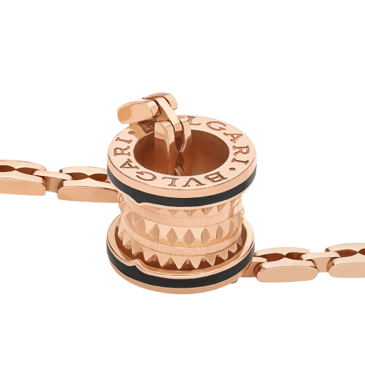 B.ZERO1 NECKLACE in Rose Gold Pendant with Studded Spiral and Black Ceramic Inserts on the Edges