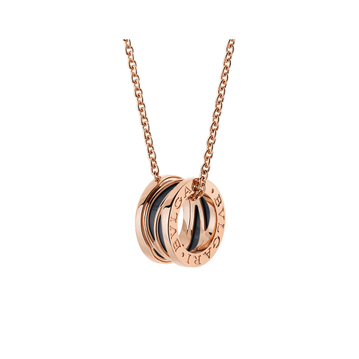 B.ZERO 1 Design Legend Necklace with Rose Gold Chain and Pendant with Black Ceramic Interior