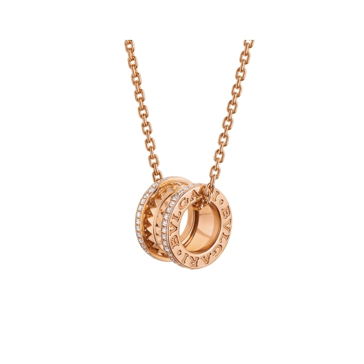 B.ZERO1 NECKLACE in Rose Gold Pendant with Studded Spiral, Diamonds on the Edges and rose Gold Chain
