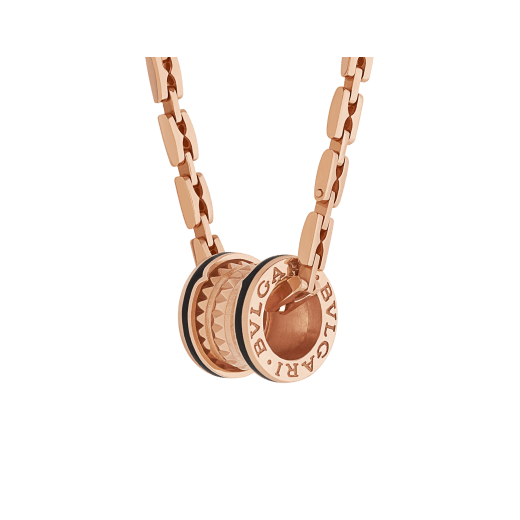 B.ZERO1 NECKLACE in Rose Gold Pendant with Studded Spiral and Black Ceramic Inserts on the Edges