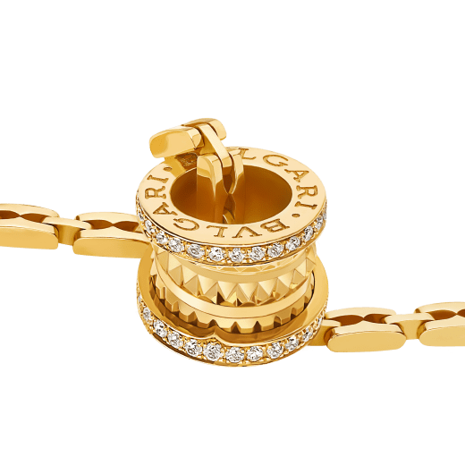 B.ZERO1 NECKLACE in Yellow Gold Pendant with Studded Spiral, Diamonds on the Edges