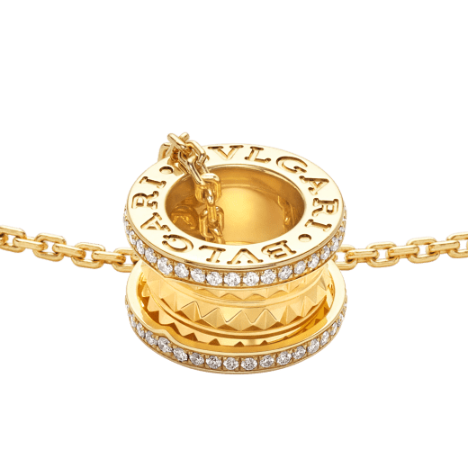 B.ZERO1 NECKLACE in Yellow Gold Pendant with Studded Spiral, Diamonds on the Edges and Yellow Gold Chain