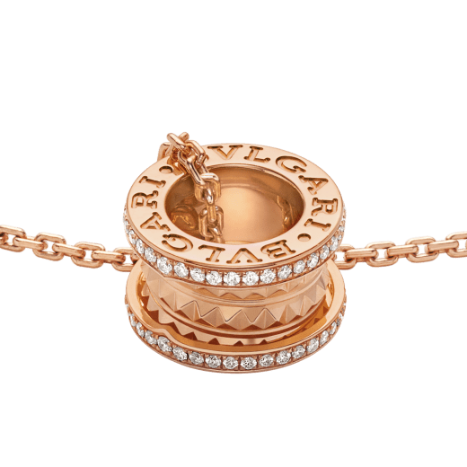 B.ZERO1 NECKLACE in Rose Gold Pendant with Studded Spiral, Diamonds on the Edges and rose Gold Chain
