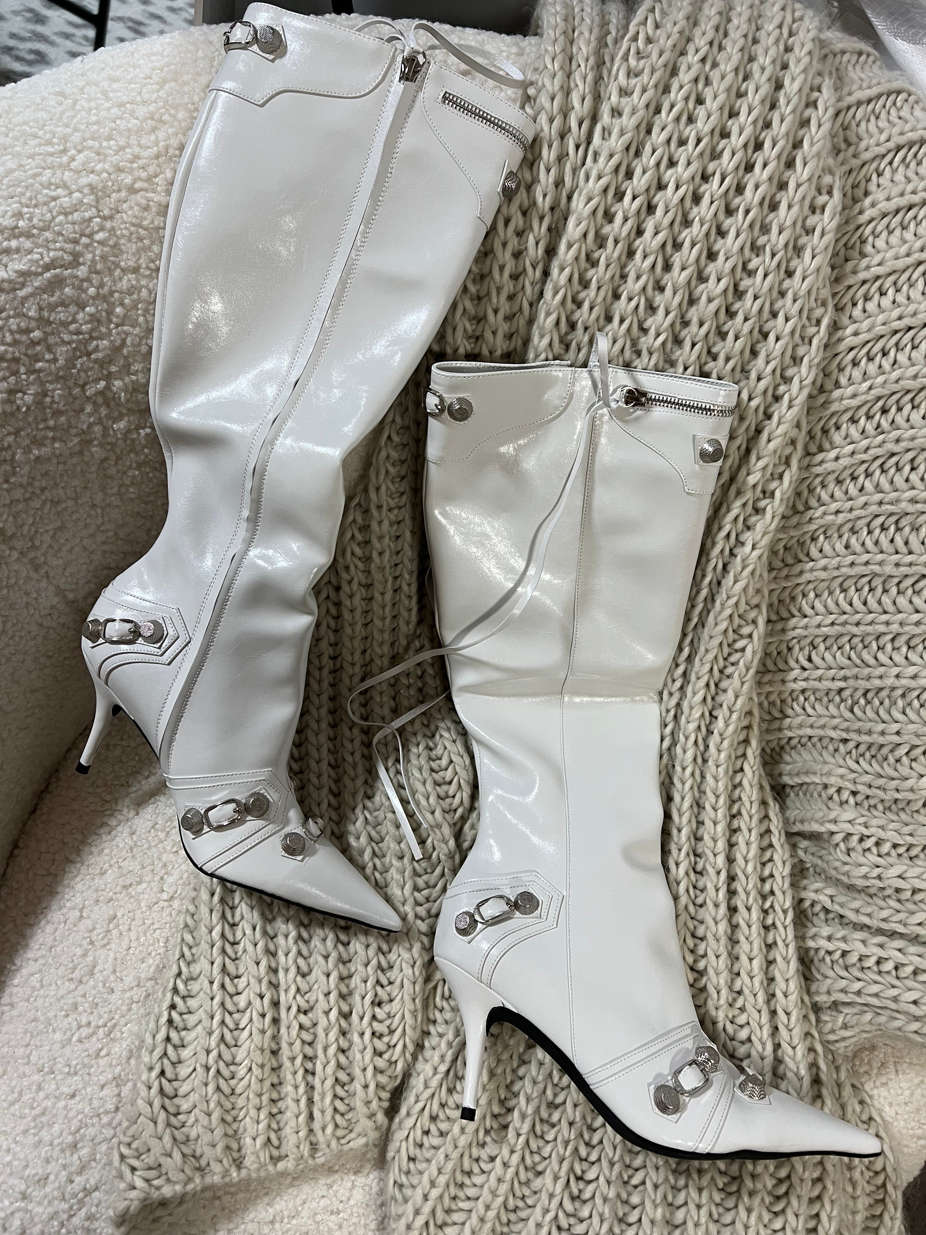 [TOP] BALNCIAGA High Heels Boots - White/ Size 39/8USA - Balenciaga