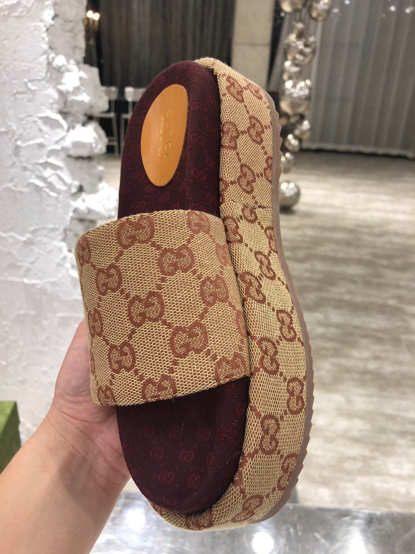 [TOP] GUCC! G*G Denim Sandals Platform - Burgundy - Gucci