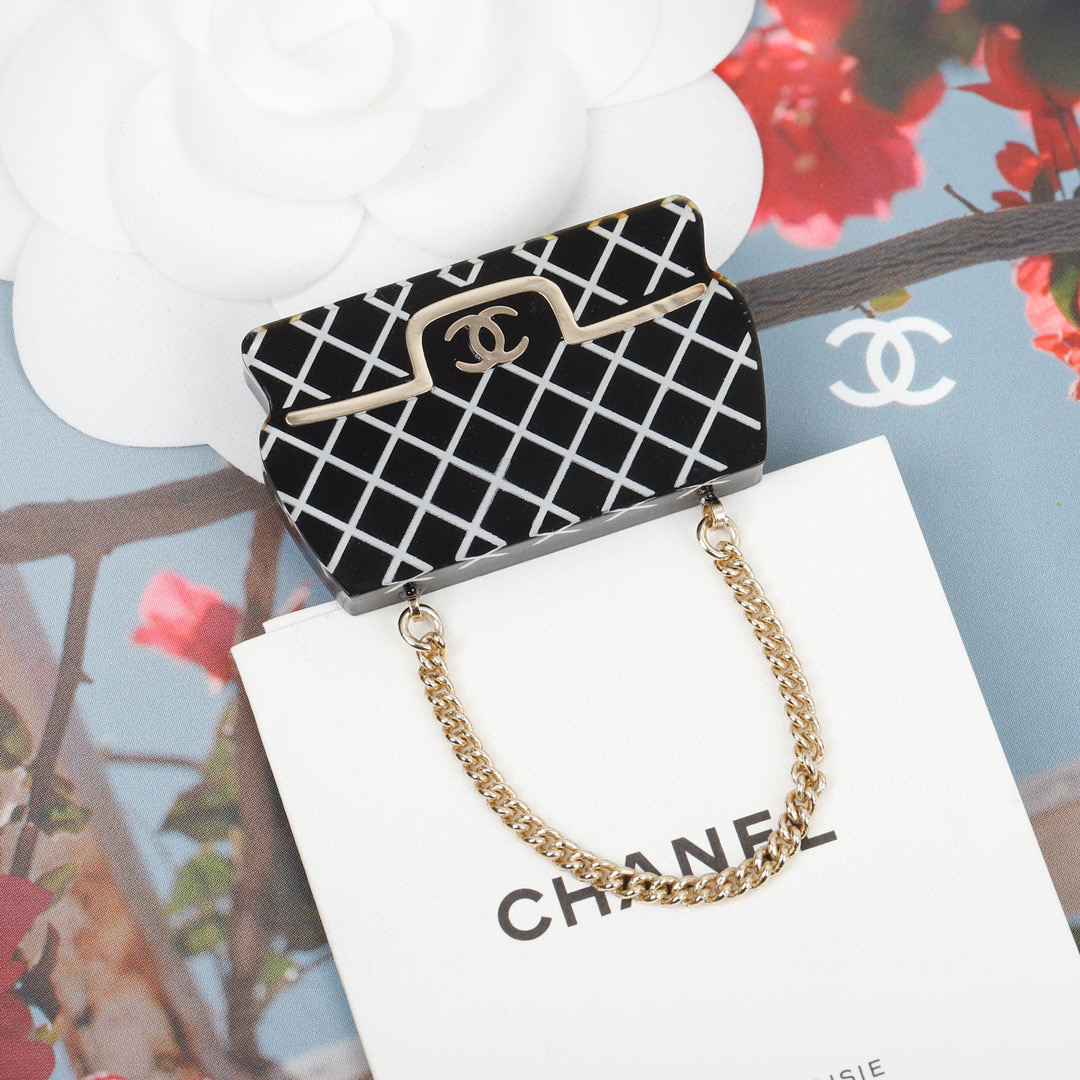 [TOP] CH@NEL Vintage Classic Flab Bag Brooch - Black - Chanel