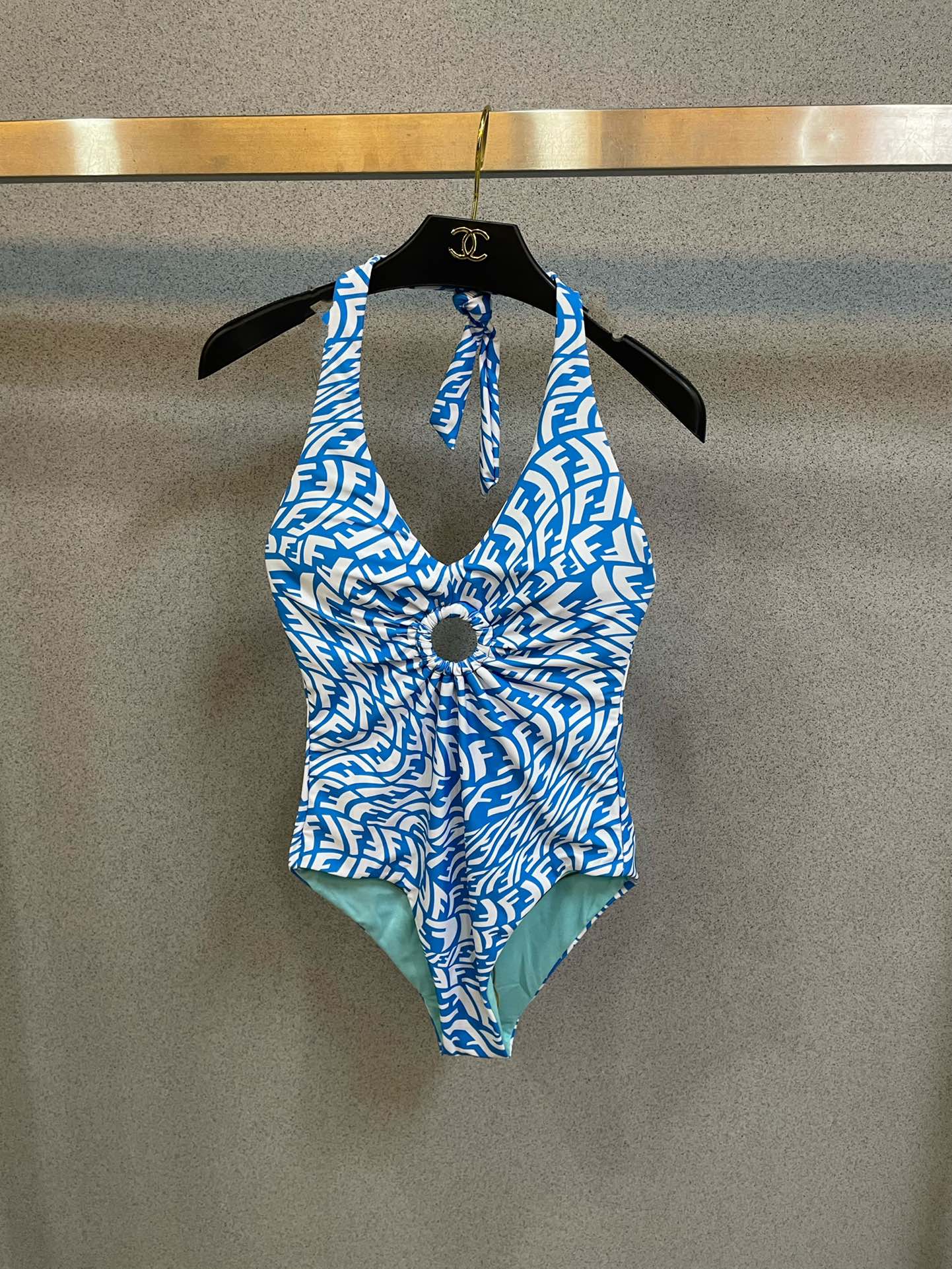 [TOP] FNDI Fndi F Letter Metal Hoop One-Piece Swimsuit - Blue - Fendi
