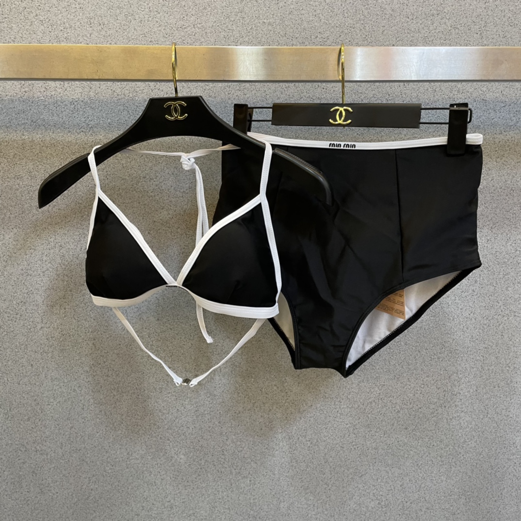 [TOP] m!u m!u High Waist Bikini - Black - MIUMIU