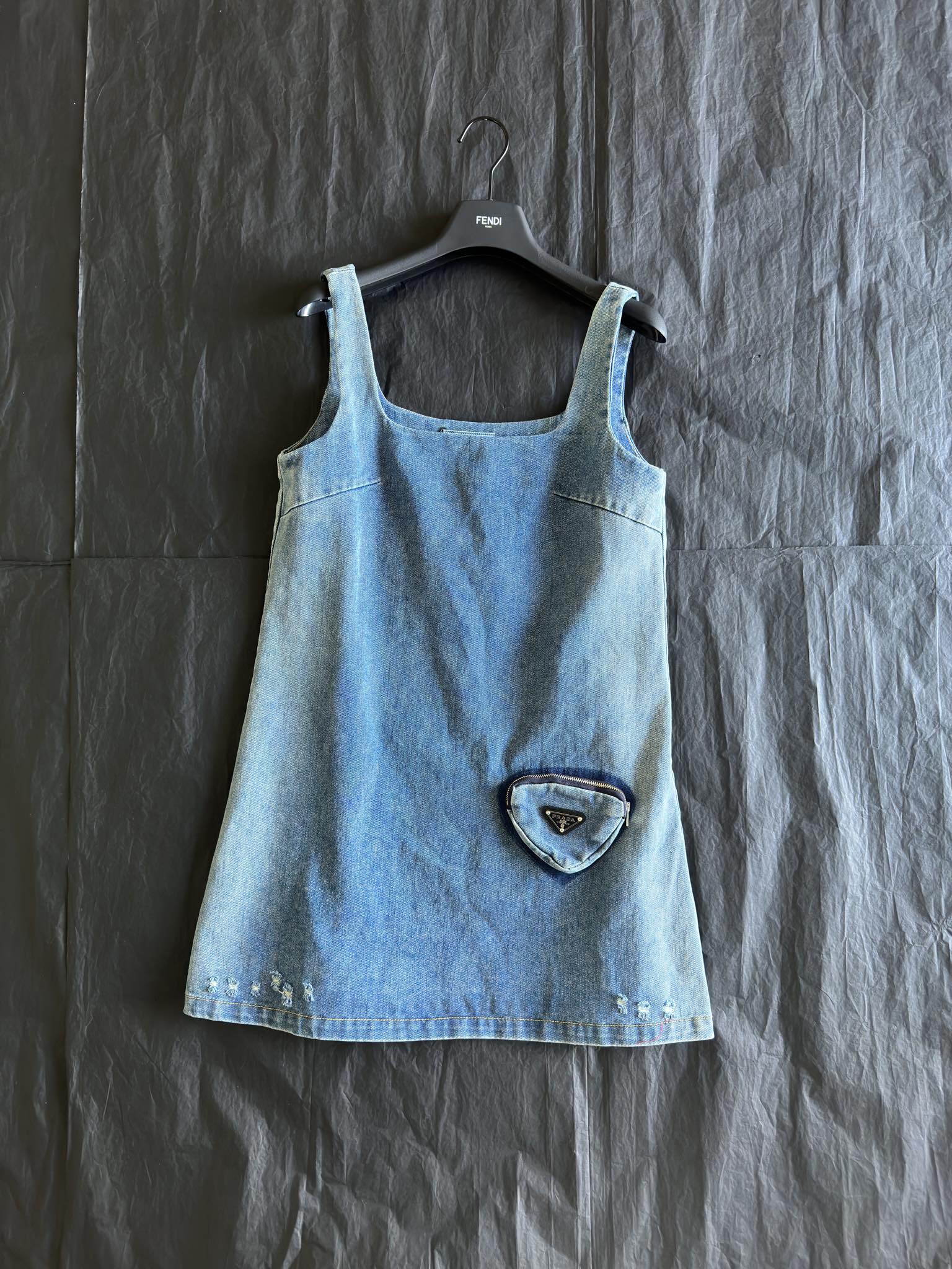 [TOP] PR@DA Denim Strap Dress - Prada