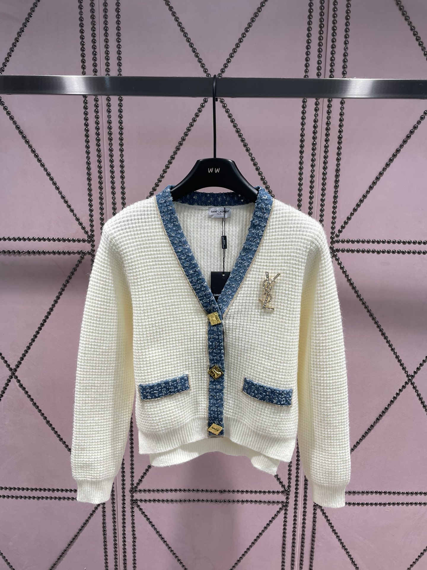[TOP] Y$L V-neck Color-Block Cardigan Sweater - 2 Colors - Ysl Yves Saint Lauren