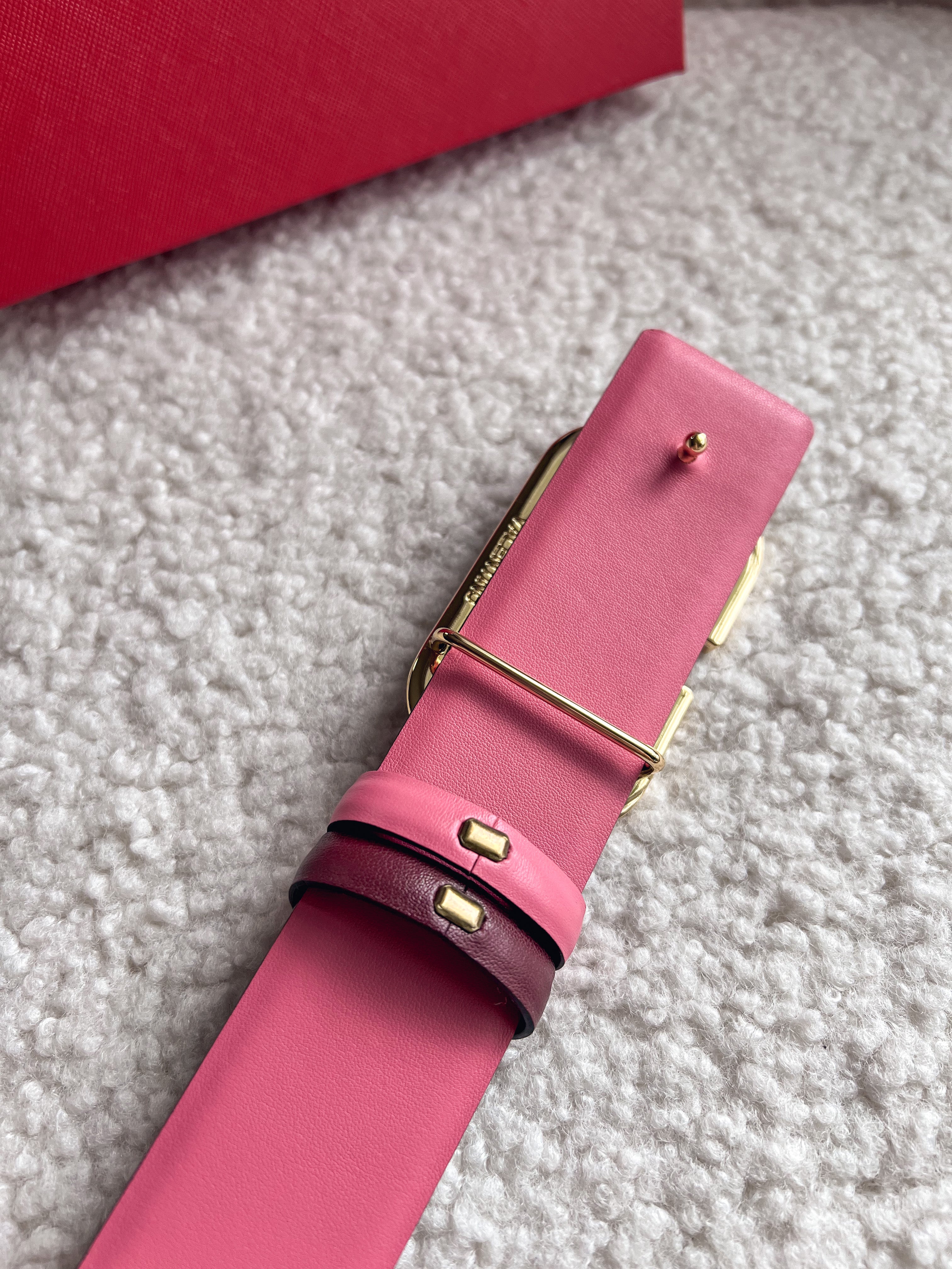 [TOP] V@LENTINO V Logo Enamel Reversible Belt - Burgundy and Pink - Valentino