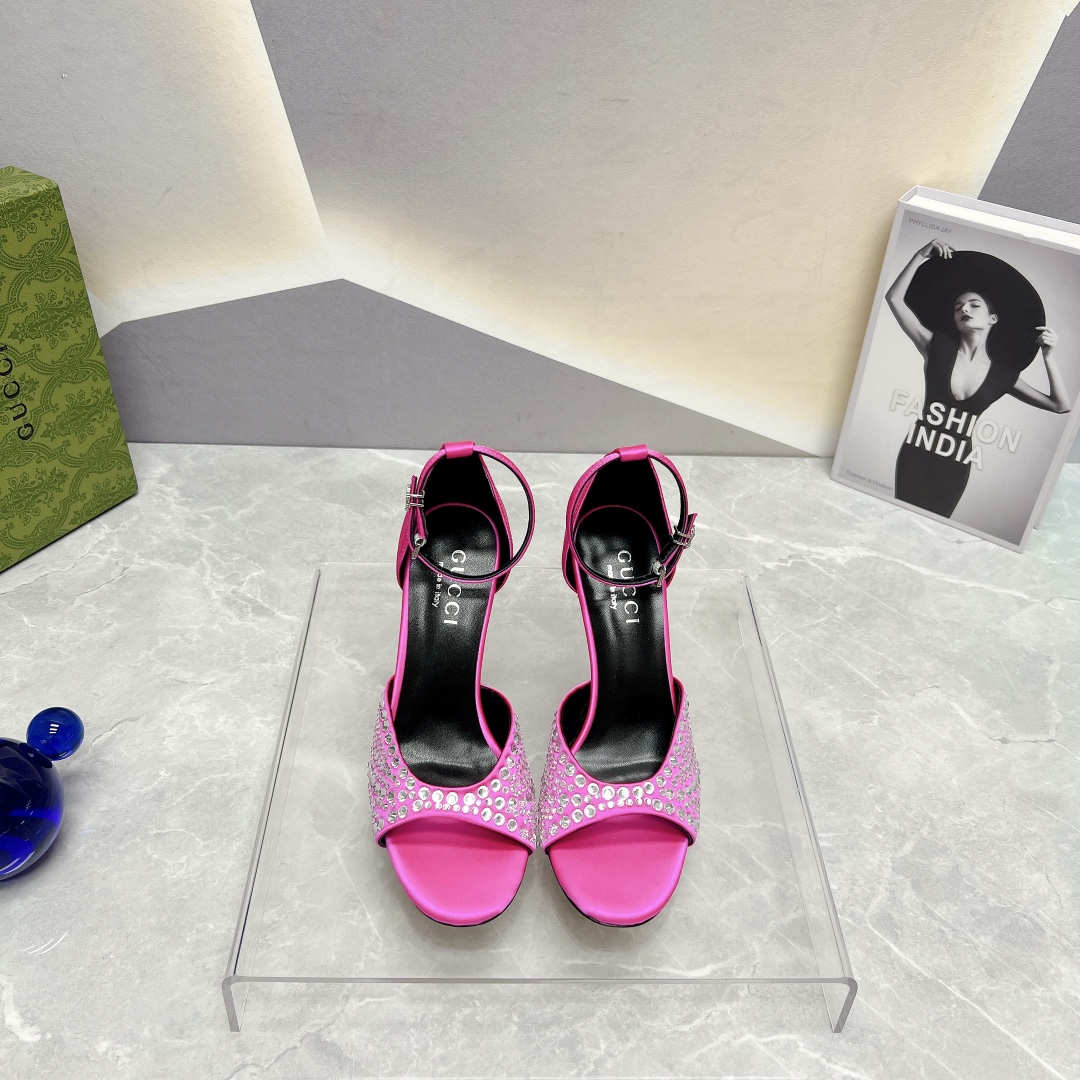 [TOP] GUCC! Round -Headed Silk Hot Drill High -Heeled Sandals - 6 Colors - Gucci