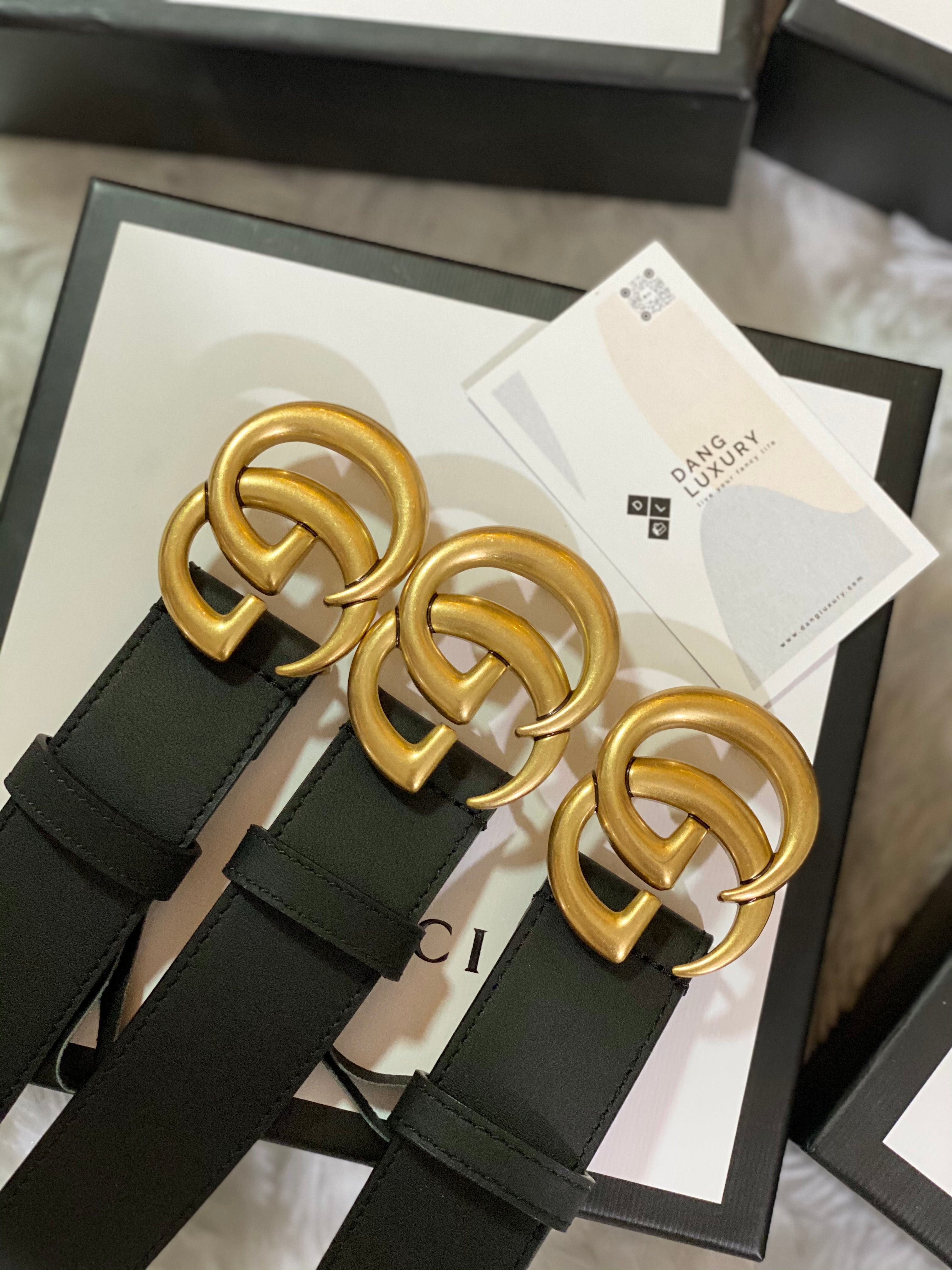 [TOP] GUCC! GG Buckle Leather Belt 3.4cm - BLACK - Gucci