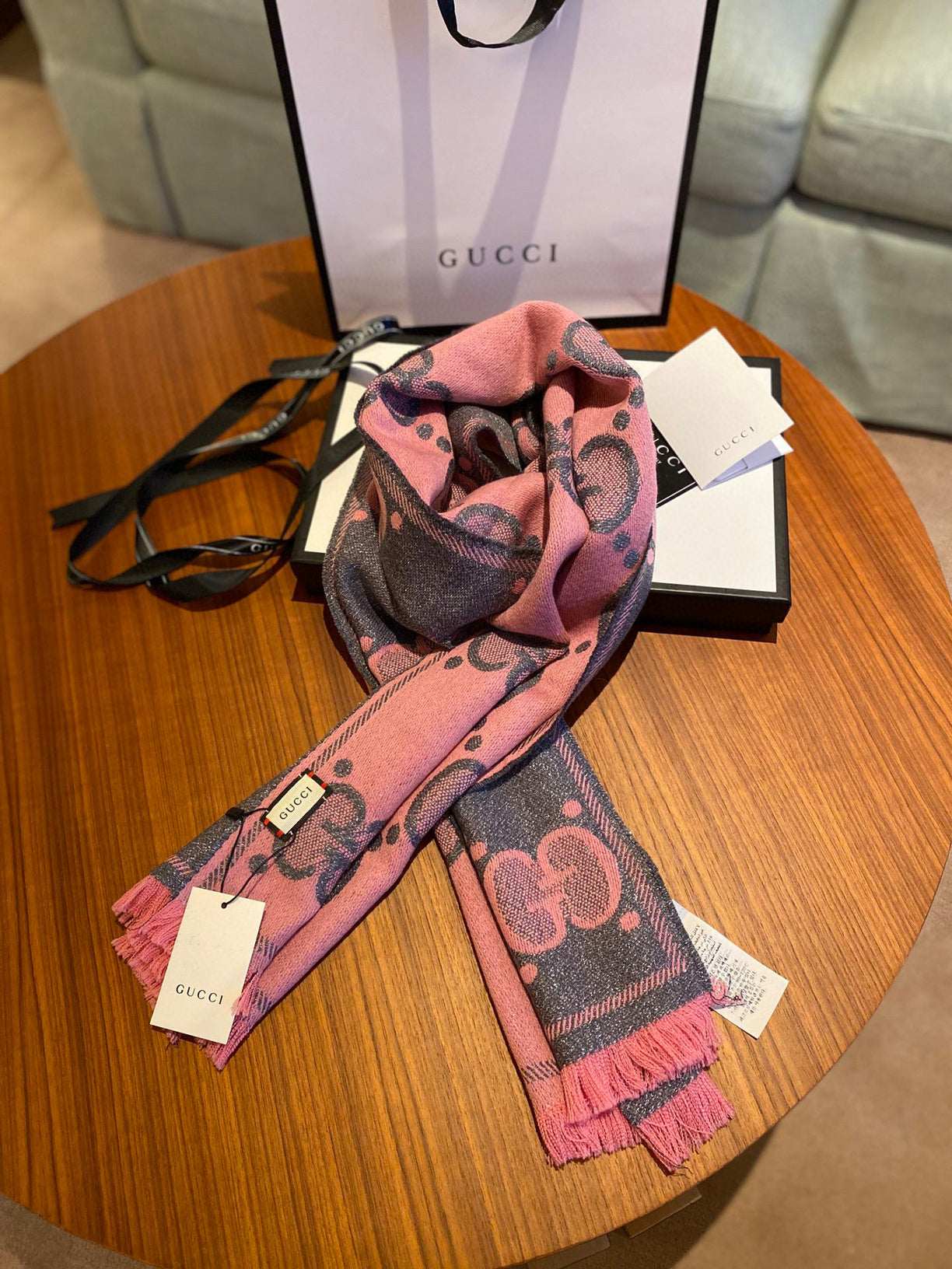 [TOP] GUCC! G*G Winter Scarf - Pink and Grey - Gucci