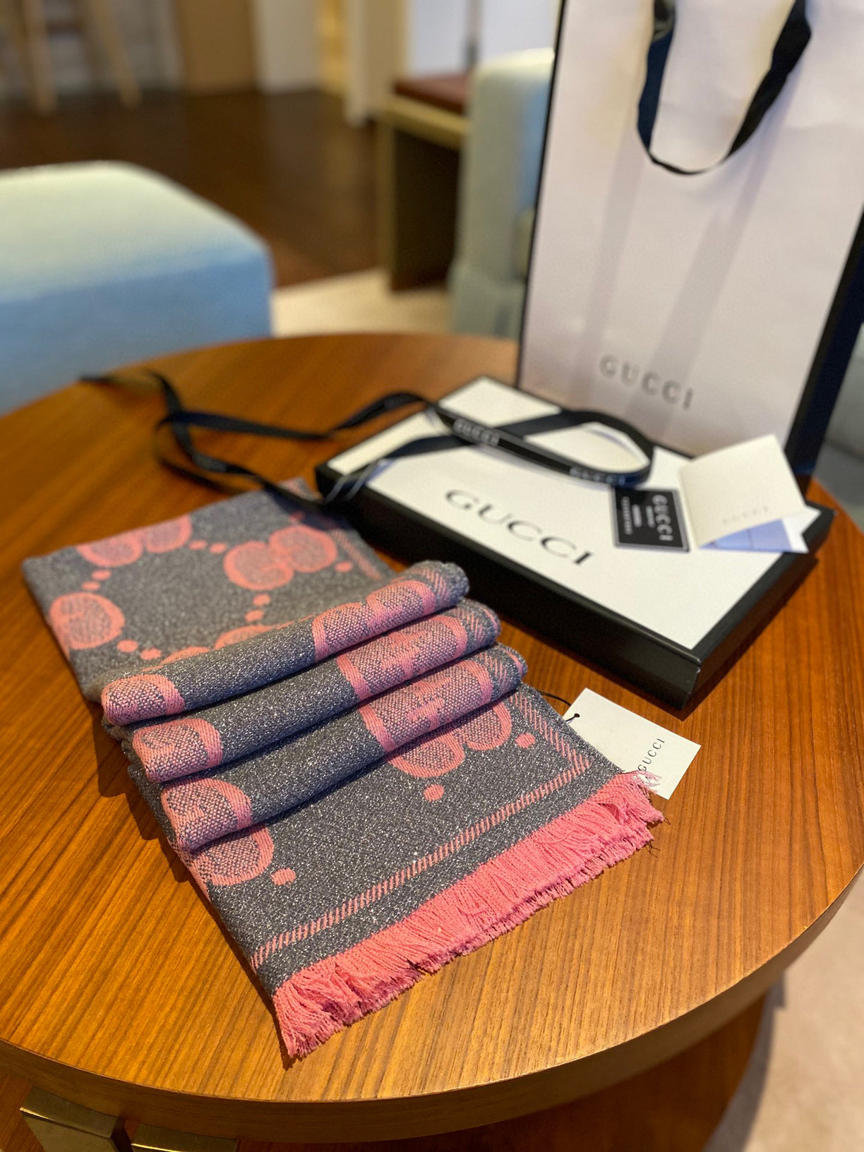 [TOP] GUCC! G*G Winter Scarf - Pink and Grey - Gucci