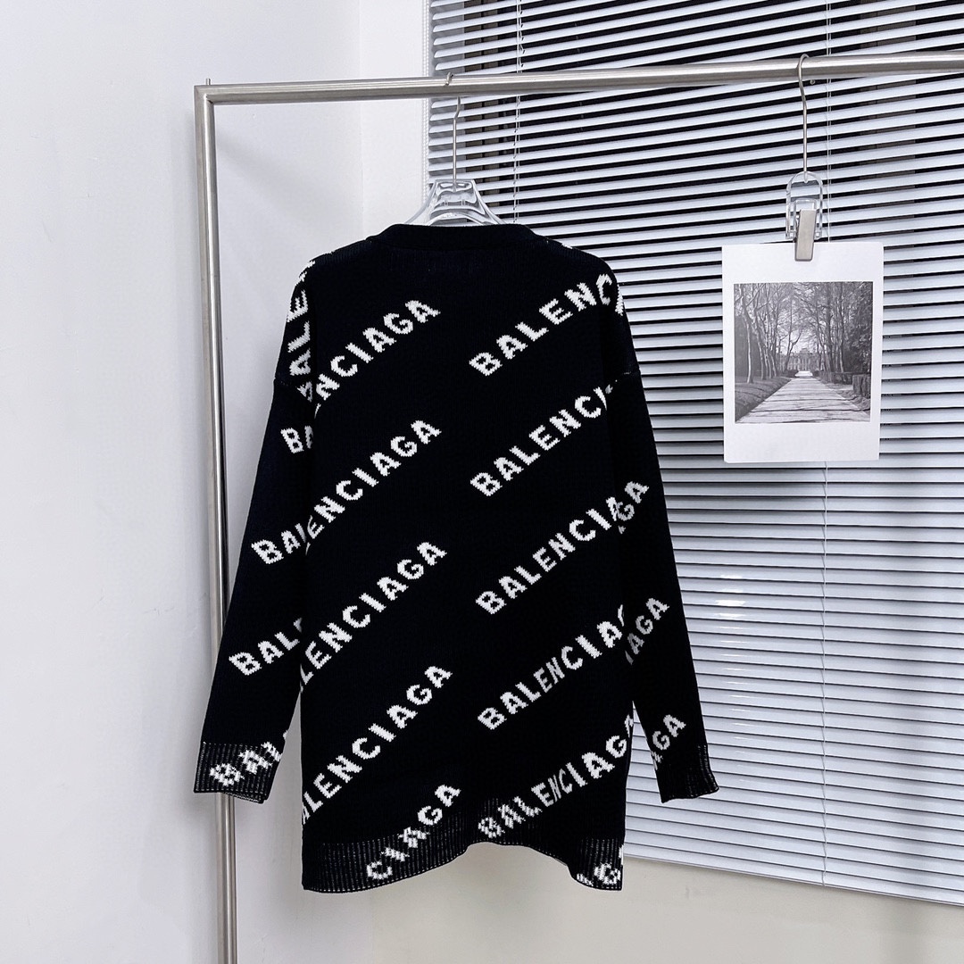 [TOP] BALNCIAGA Logo Wool Sweater Cardigan - Black - Balenciaga