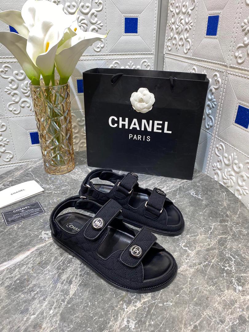 [TOP] CH@NEL Dad Teva Fabric Sandals - Black - Chanel