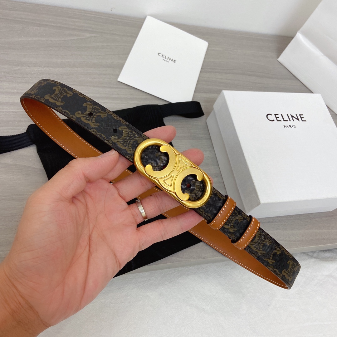[TOP] CLINE Triomphe Gancini Belt 2.5cm - Brown - Celine