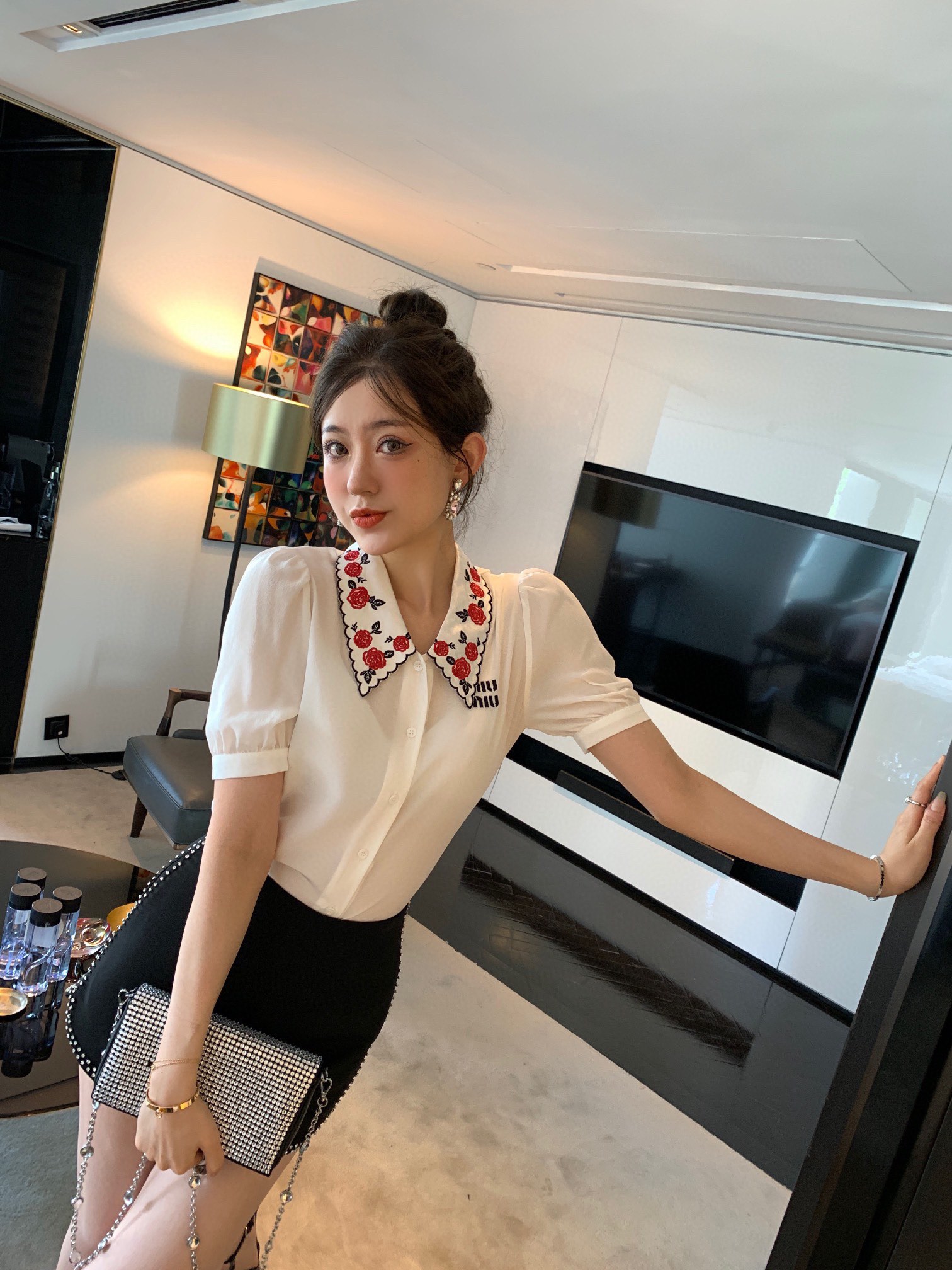 [TOP] m!u m!u Shirt - White - MIUMIU