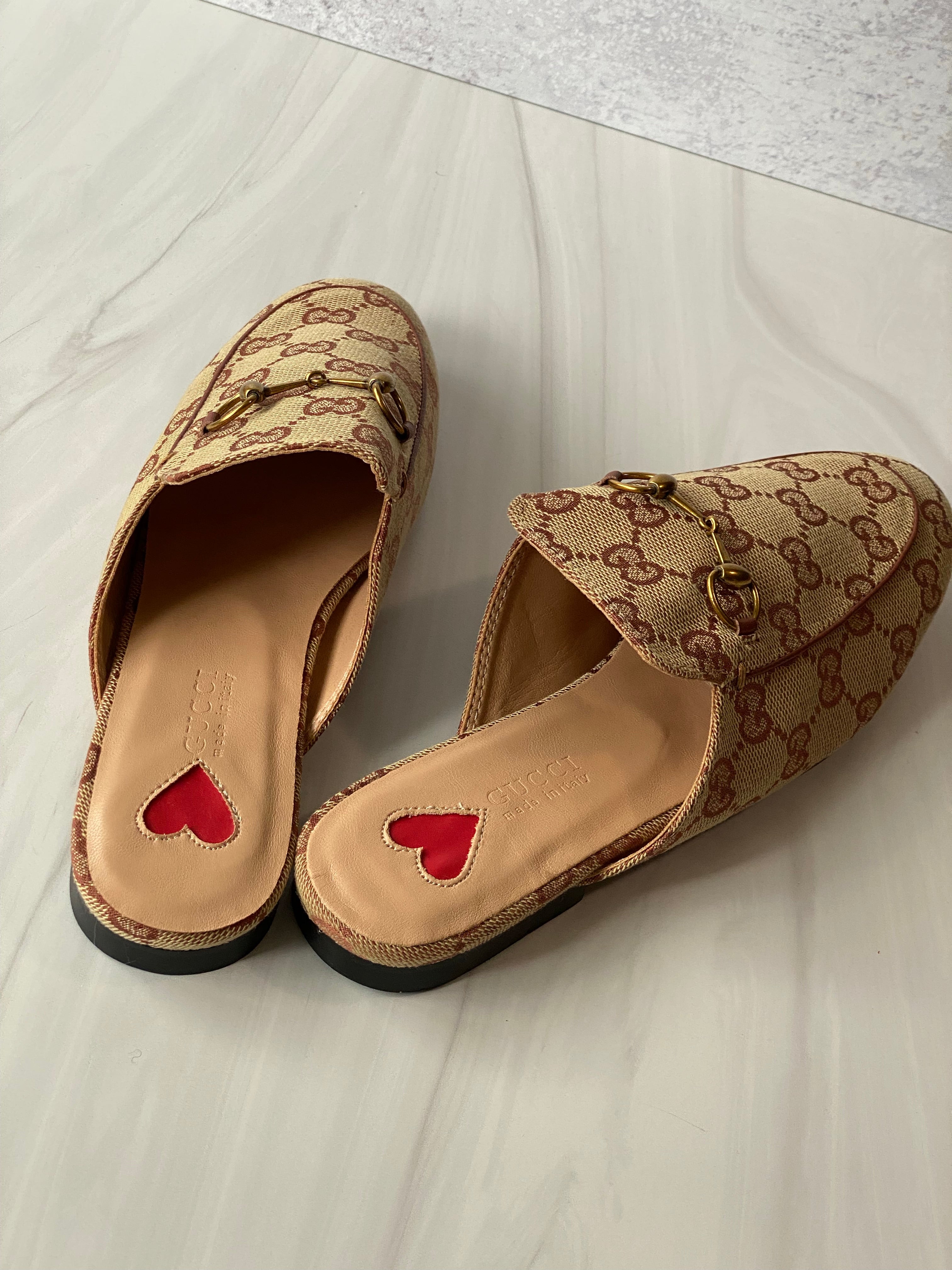[TOP] GUCC! Princetown Canvas Mules Sandals - Brown - Gucci