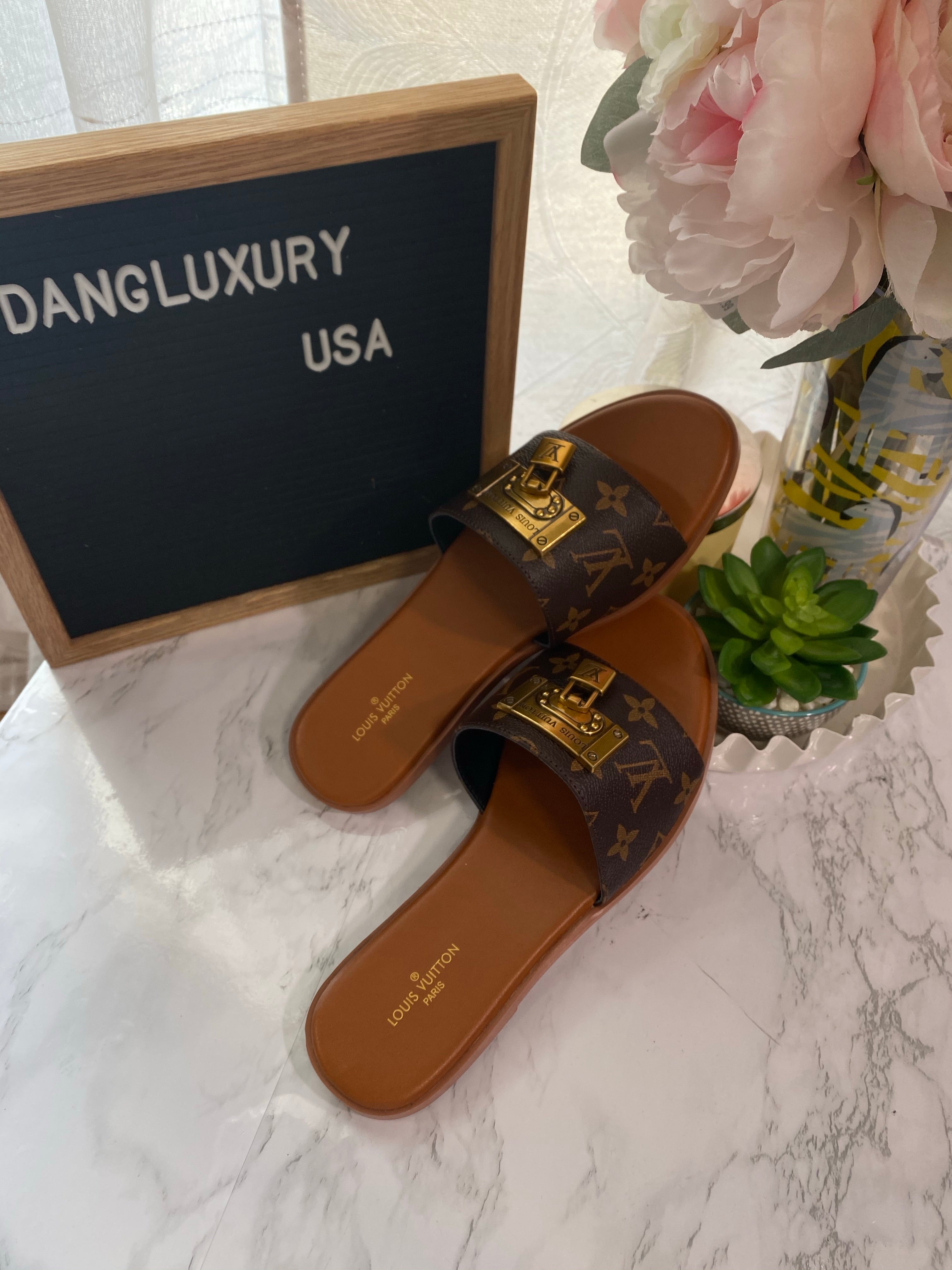 [TOP] L&V L*V Lock It Monogram Sandals - Brown - LV Louis Vuitton