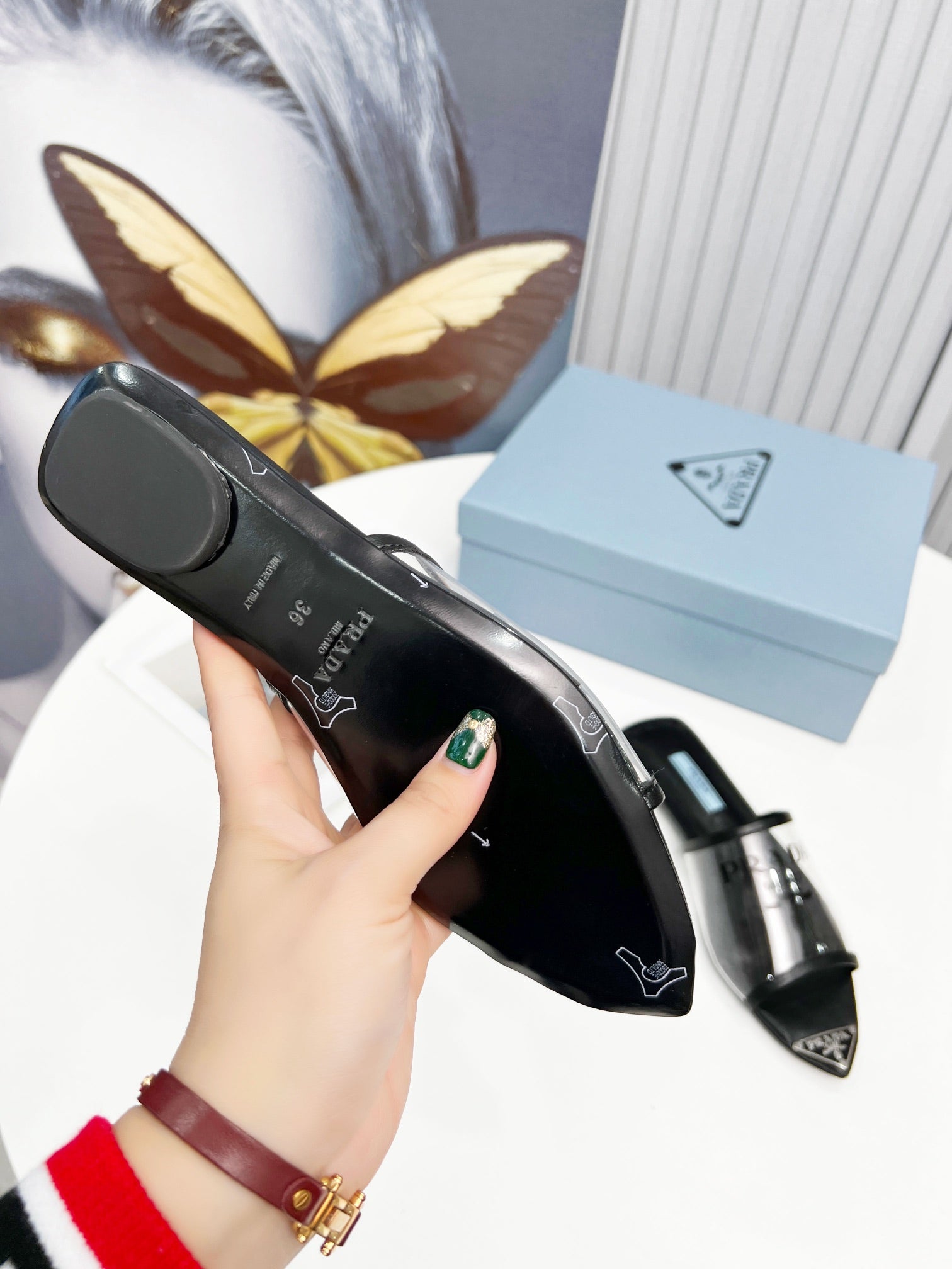 [TOP] PR@DA Logo-print Plexiglas High-heel Slides - Black - Prada