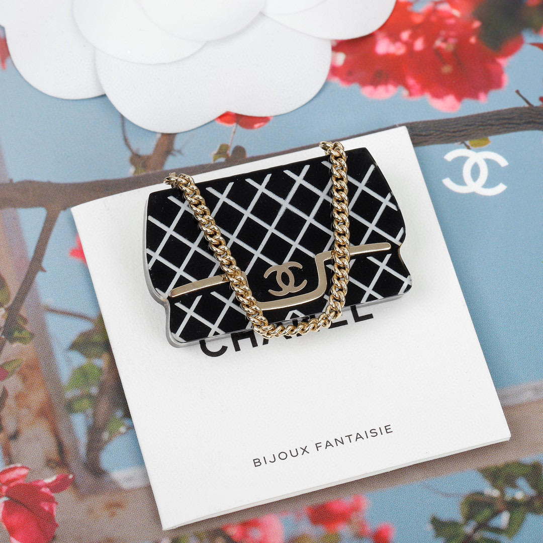 [TOP] CH@NEL Vintage Classic Flab Bag Brooch - Black - Chanel