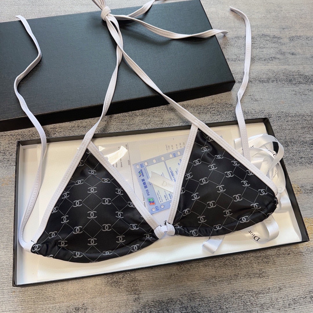 [TOP] CH@NEL Classic White edging Bikini - Black - Chanel