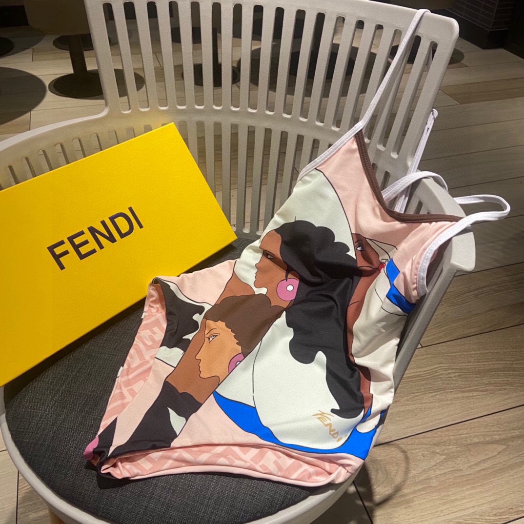 [TOP] FNDI Girls Colorblock Pattern One Piece Swimsuit - Pink - Fendi