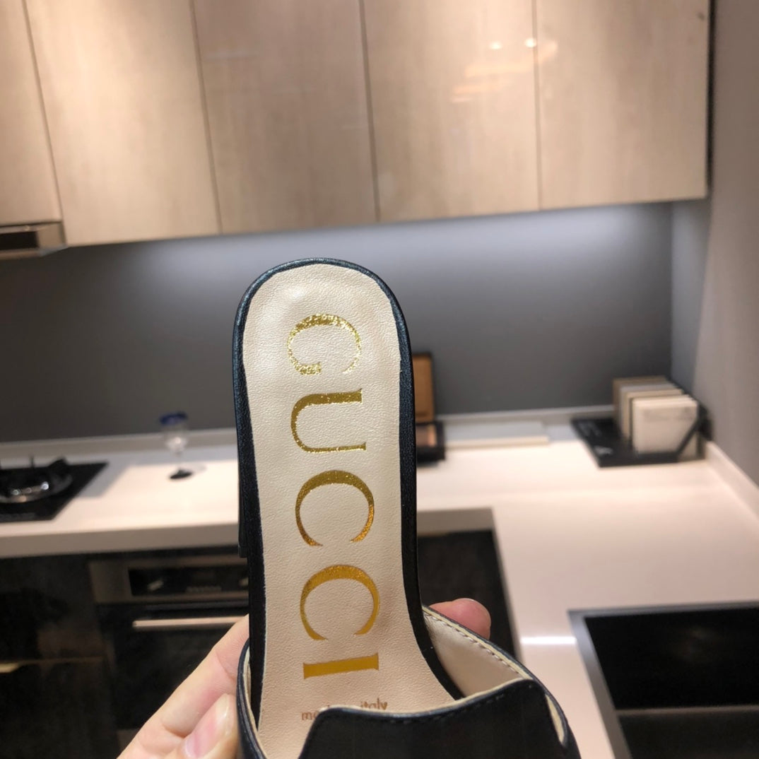 [TOP] GUCC! G*G Horsebit Slide Sandal Block Heels - Black - Gucci