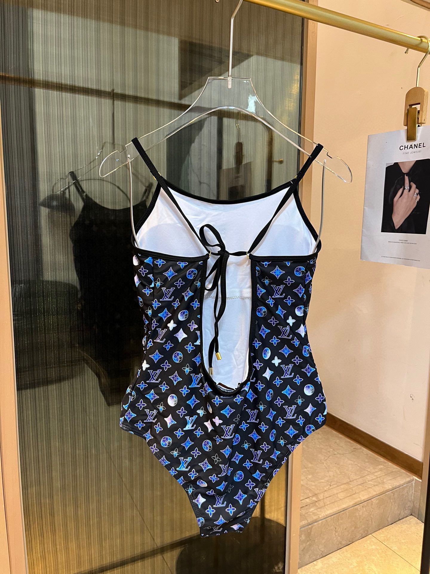 [TOP] L&V Black Blue Printed One-Piece Swimsuit LV Louis Vuitton
