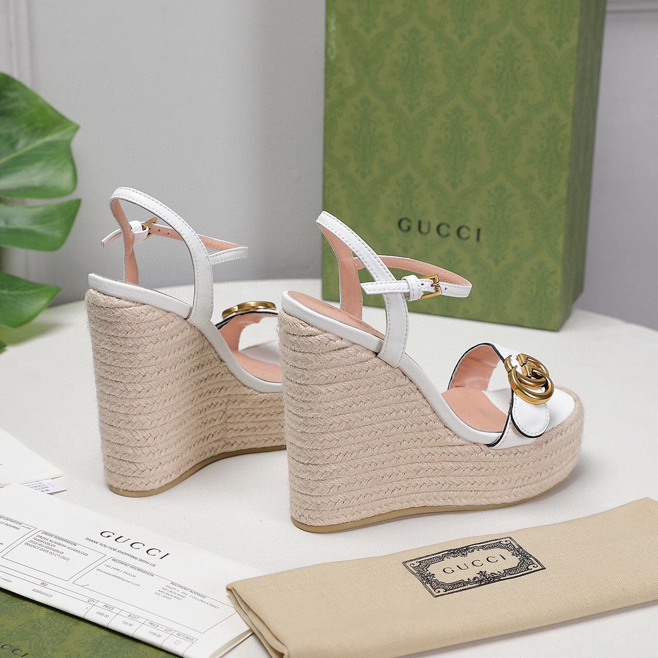[TOP] GUCC! G*G Platform Espadrilles Sandals - White - Gucci