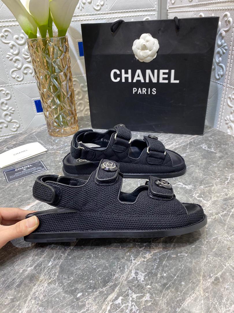 [TOP] CH@NEL Dad Teva Fabric Sandals - Black - Chanel