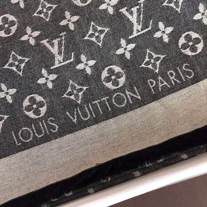 [TOP] L&V L*V Big Square Scarf - Black & Grey - LV Louis Vuitton