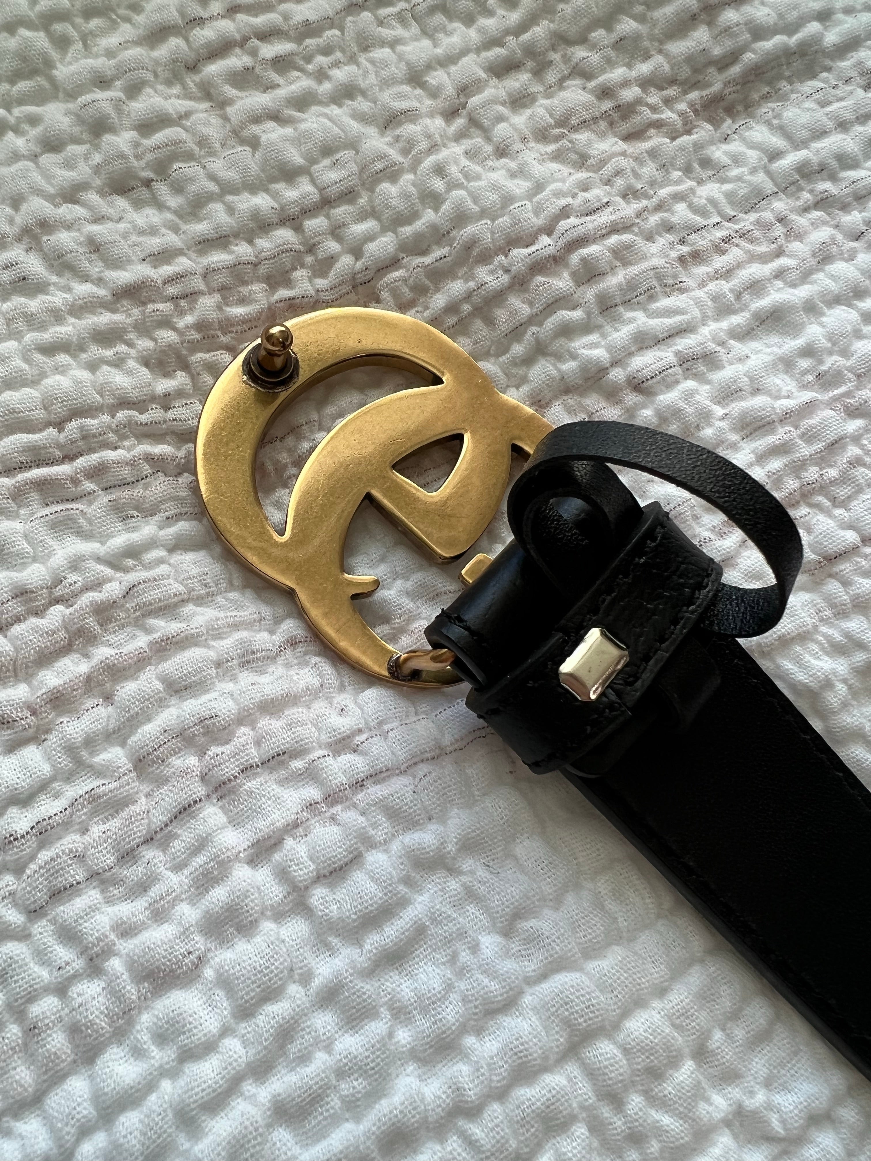 [TOP] GUCC! GG Marmont Texture Leather Belt 3CM Width - Black - Gucci