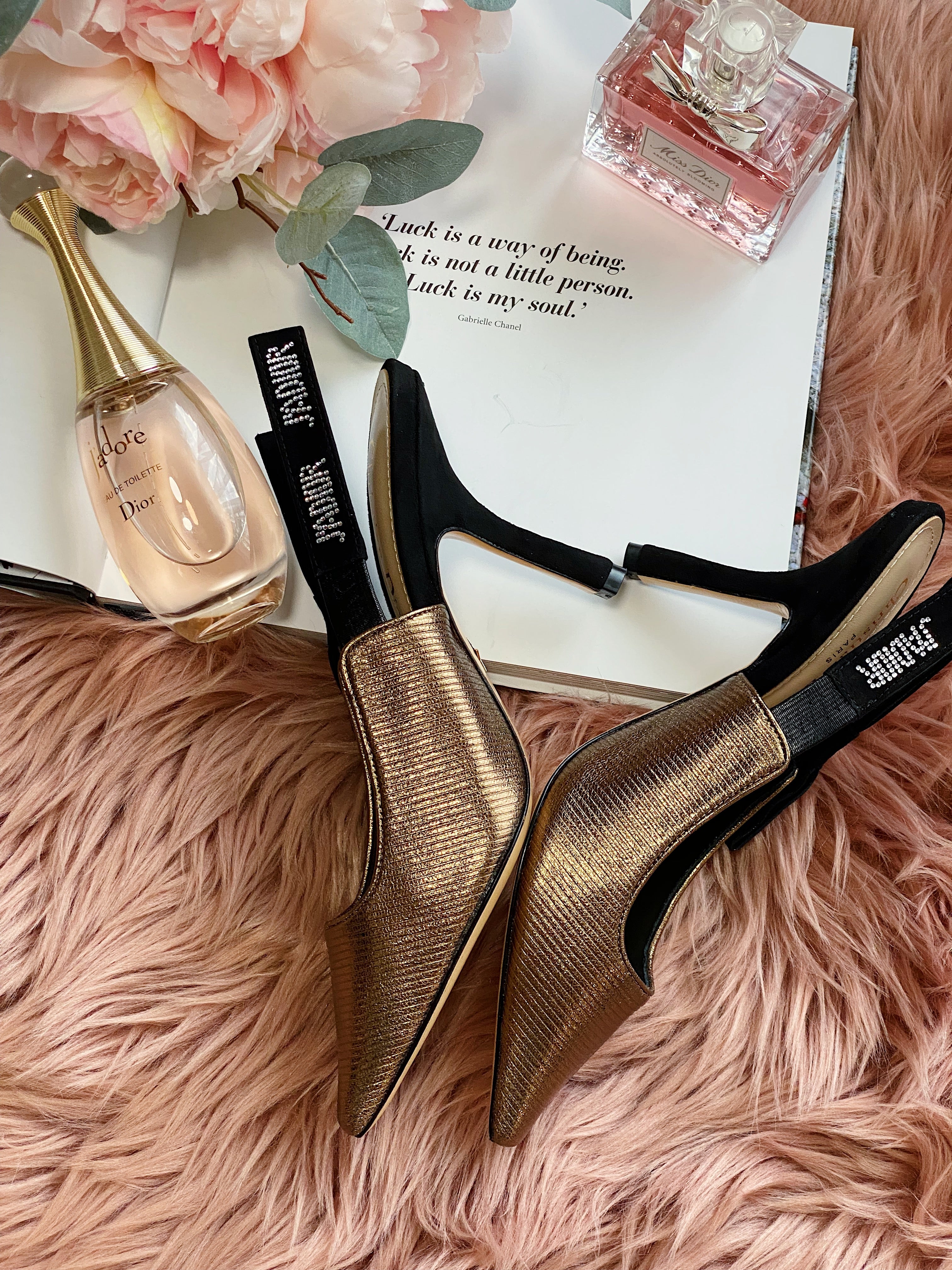 [TOP] D!or Slingback High Heels - Gold - Christian Dior