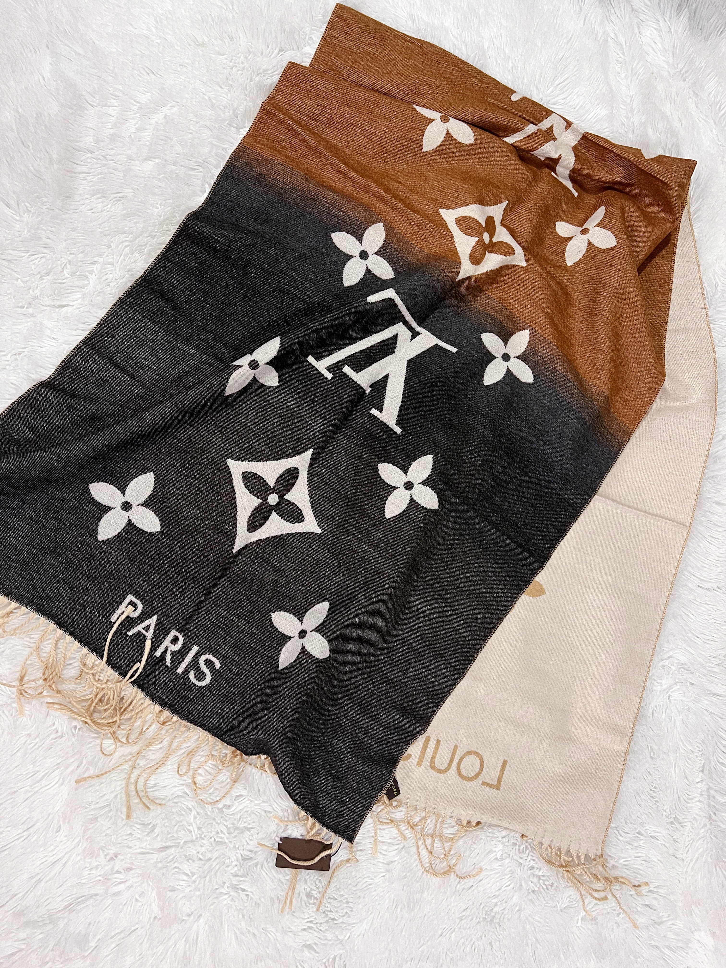 [TOP] L&V L*V Ombre Scarf - Black & Beige - LV Louis Vuitton