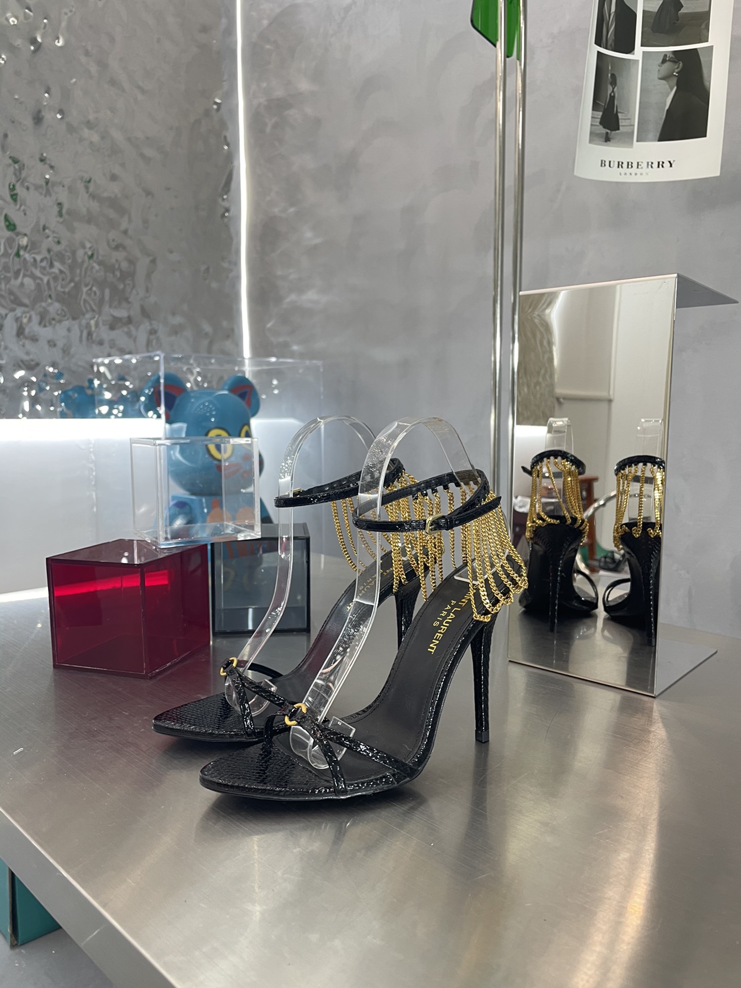 [TOP] Y$L Chain High Heels - GHW & SHW - Black - Ysl Yves Saint Laurent