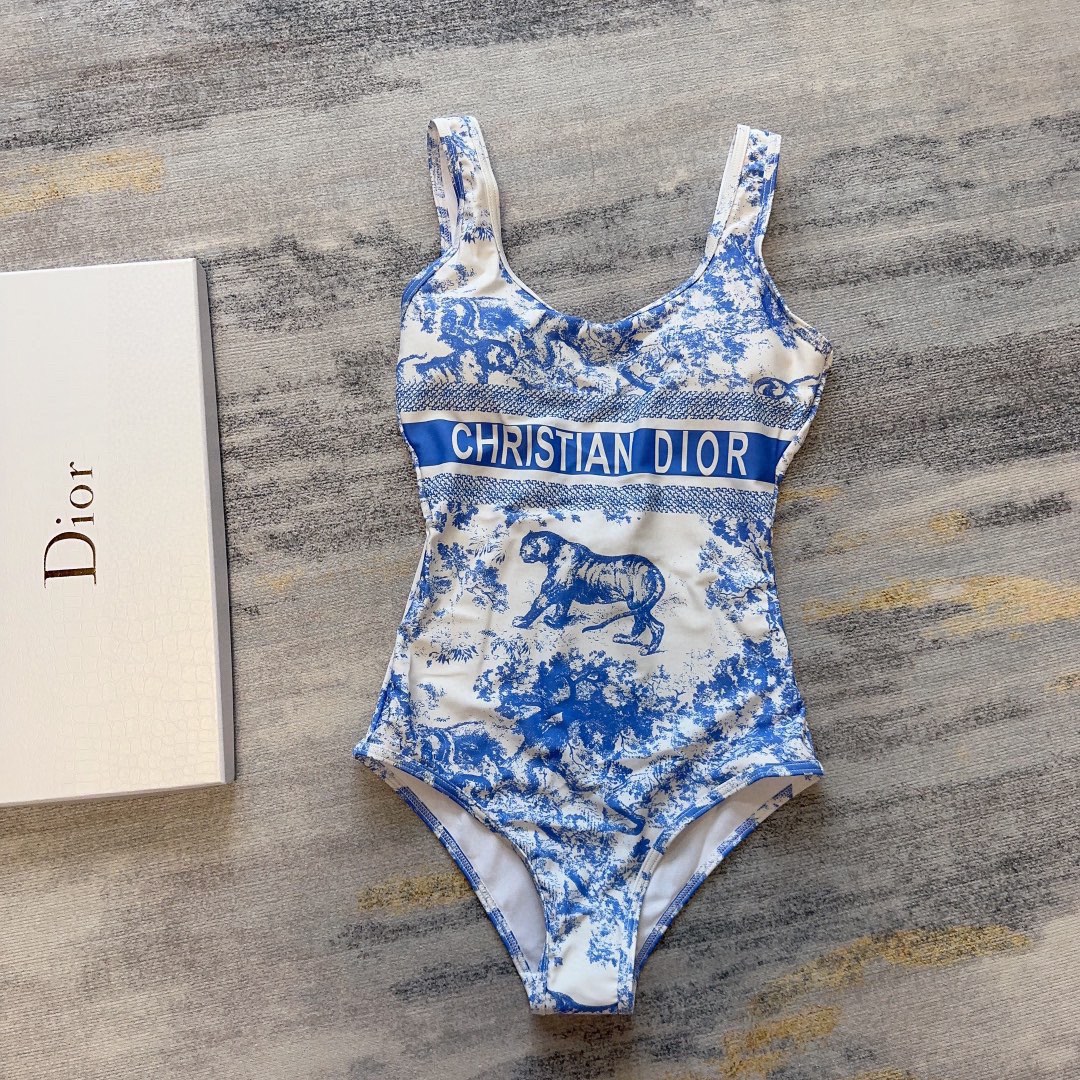 [TOP] D!or Animal Jungle one piece swimsuit - light blue - Christian Dior