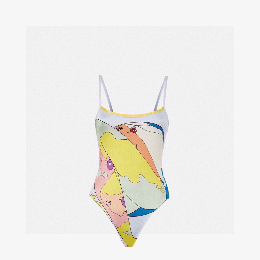 [TOP] FNDI Girls Colorblock Pattern One Piece Swimsuit Fendi