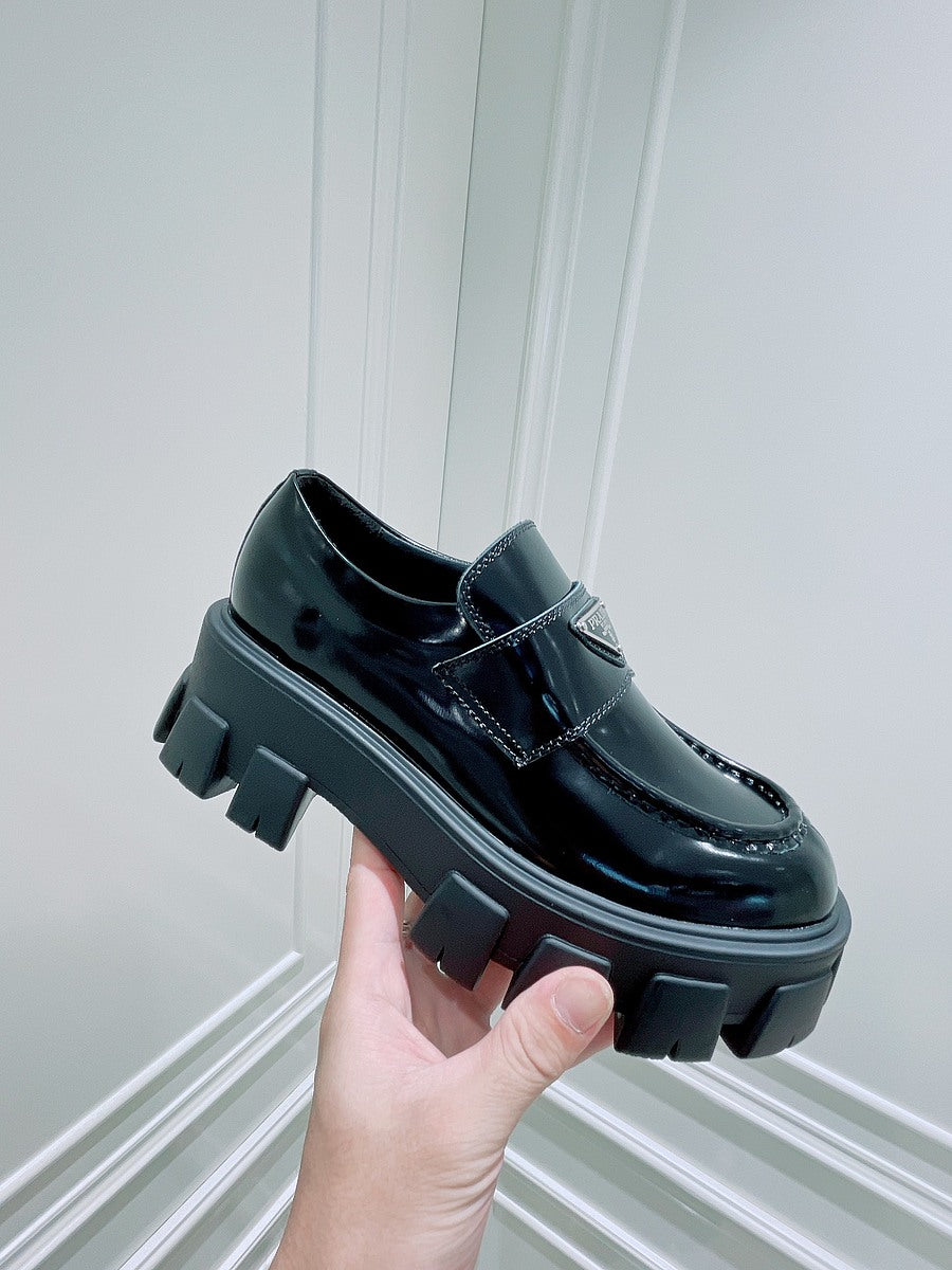 [TOP] PR@DA Brushed Leather Logo Chunky Loafers- Black - Prada