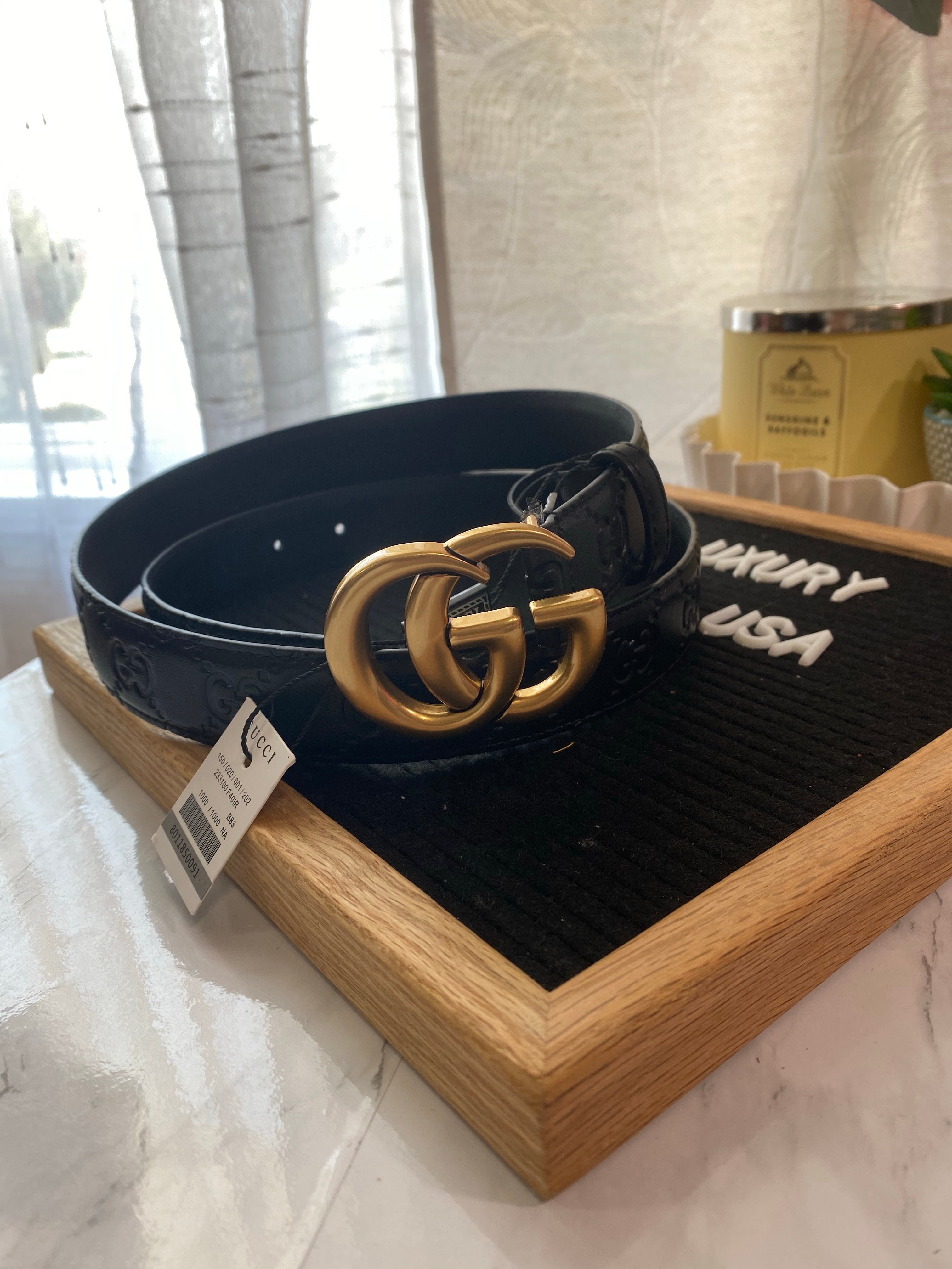 [TOP] GUCC! Embossed Belt 3.8cm - BLACK - Gucci