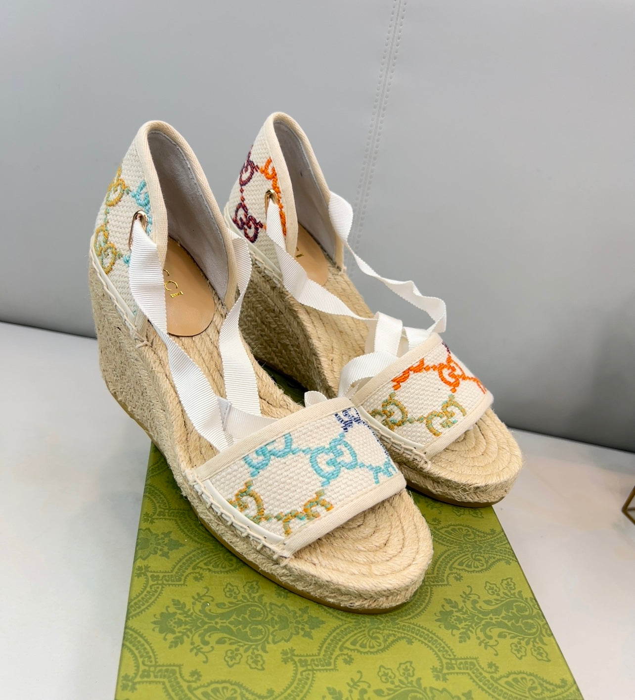 [TOP] GUCC! G*G Platform Espadrilles Samdals - Multi Color - Gucci