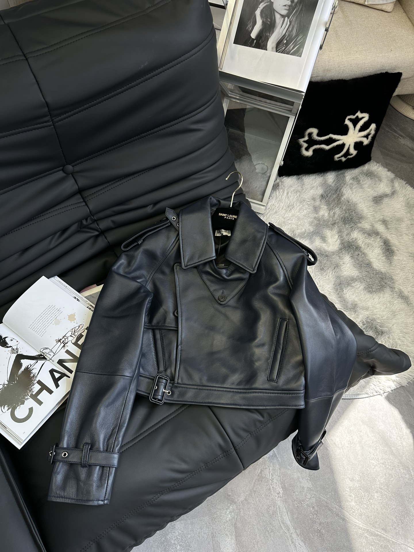 [TOP] Y$L Leather Biker Jacket - Black - Ysl Yves Saint Laurent