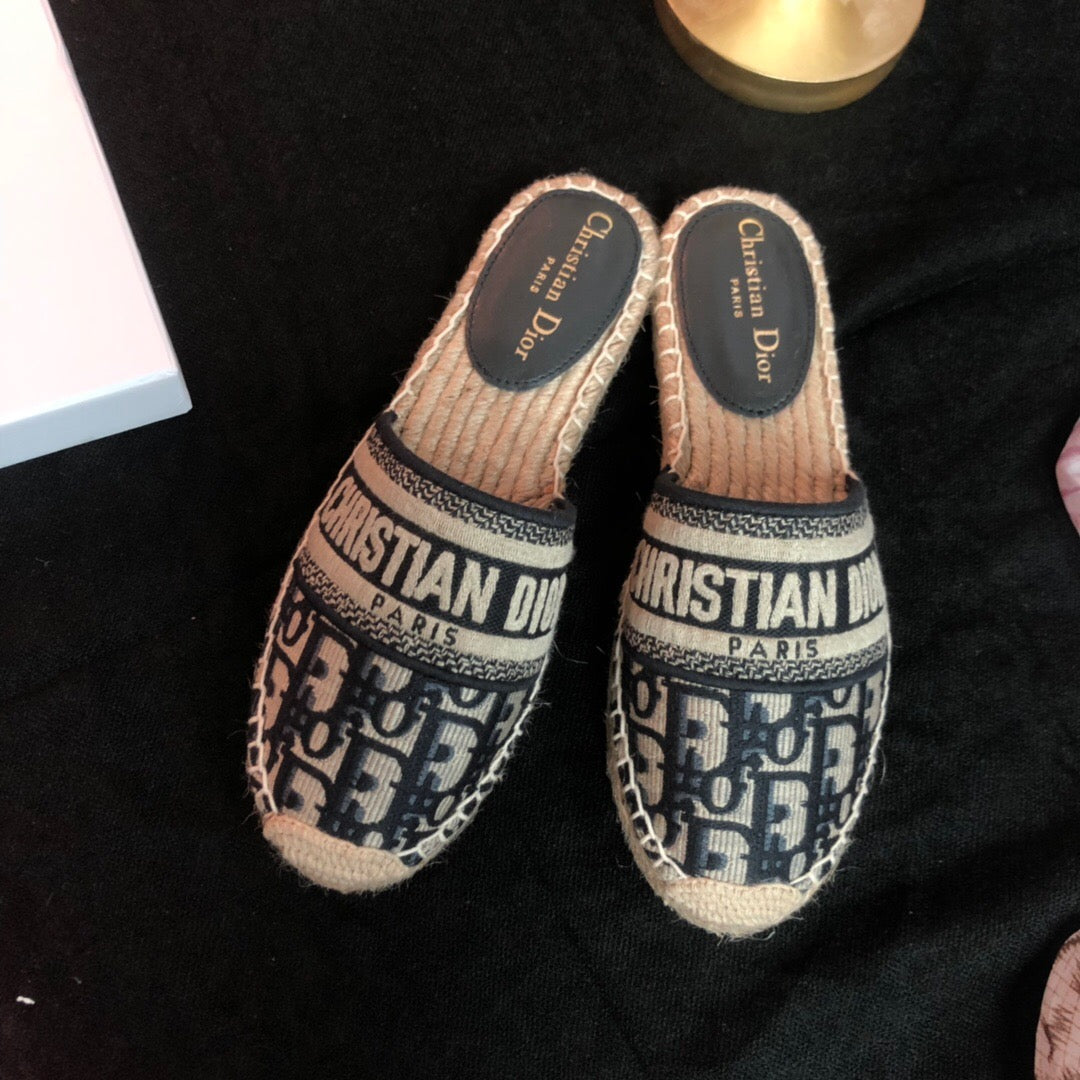 [TOP] D!or Straw Embroidered Mullet - Blue/Grey - Christian Dior