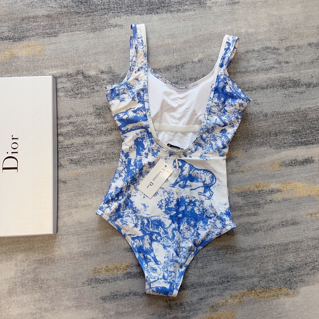 [TOP] D!or Animal Jungle one piece swimsuit - light blue - Christian Dior