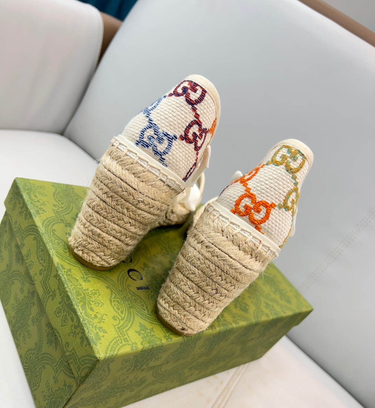 [TOP] GUCC! G*G Platform Espadrilles Samdals - Multi Color - Gucci